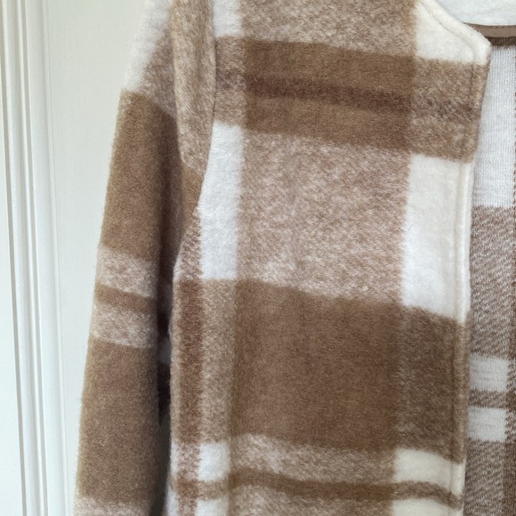 Rachel Zoe Tan Cream Plaid Coat - Lightweight Large - Picture 9 of 9